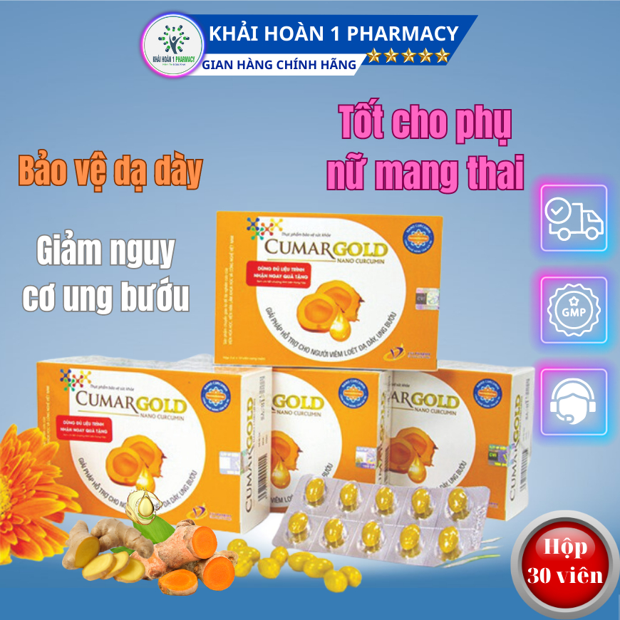Viên uống CUMARGOLD NANO CUCUMIN hỗ trợ cho người bị viêm loét dạ dày và ung bướu hiệu quả - Hộp 30 