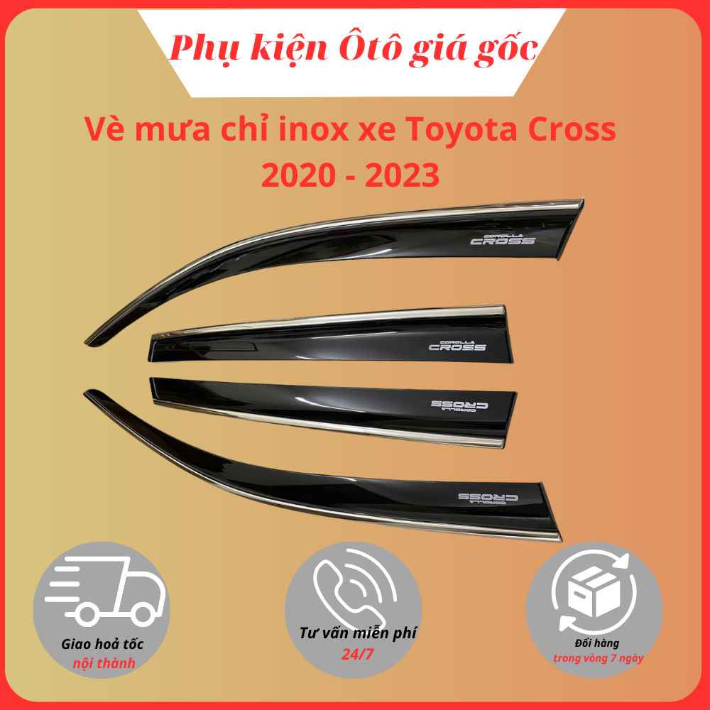 Vè che mưa xe Toyota Cross 2020, 2021, 2022, 2023 chỉ inox cao cấp, dày dặn, sáng bóng