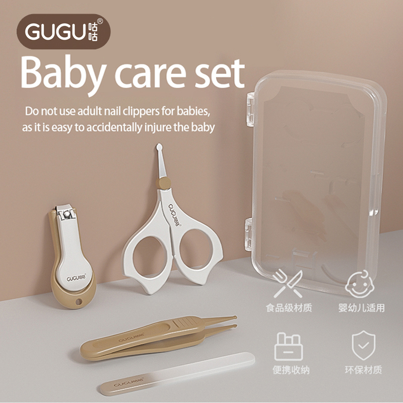 GUGU Dụng cụ cắt móng tay cho bé 4 trong 1: bấm móng tay, dũa, nhíp, kéo an toàn tuyệt đối cho trẻ