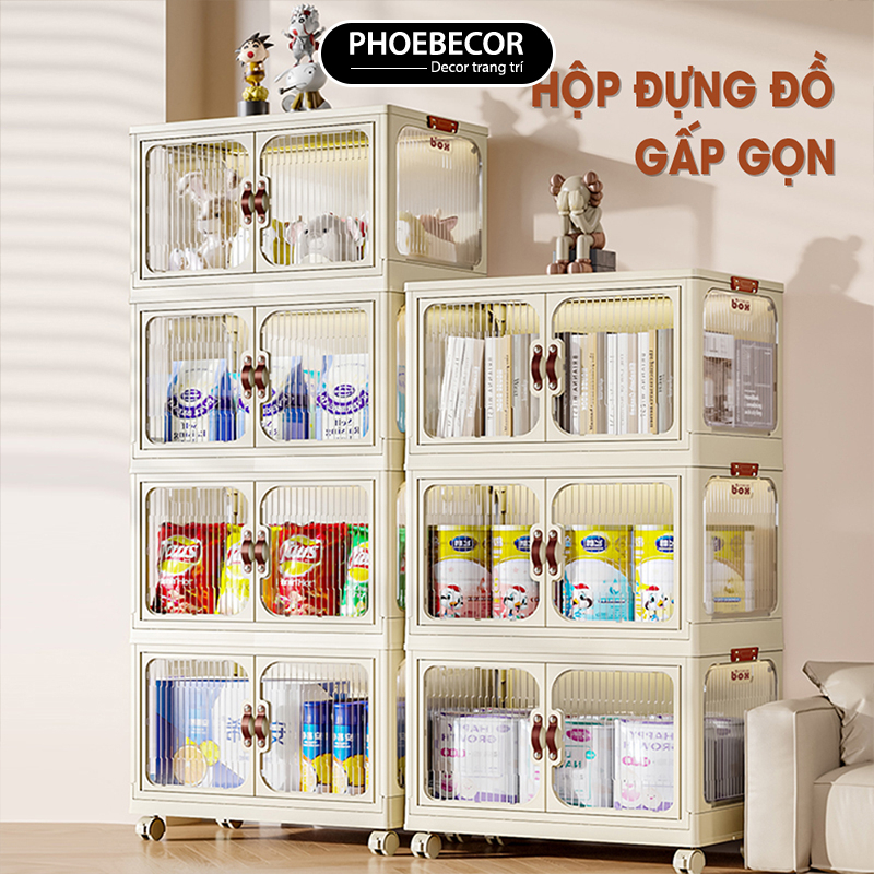 Thùng đựng đồ gấp gọn 5 tầng tủ đồ đa năng để quần áo, đồ chơi, sách vở có bánh xe di chuyển - PB185