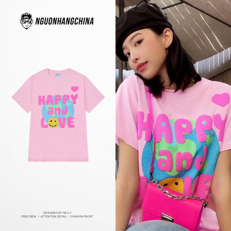 Áo thun baby tee Nelly Heybig ngắn tay in hình "HAPPY AND LOVE" Local brand