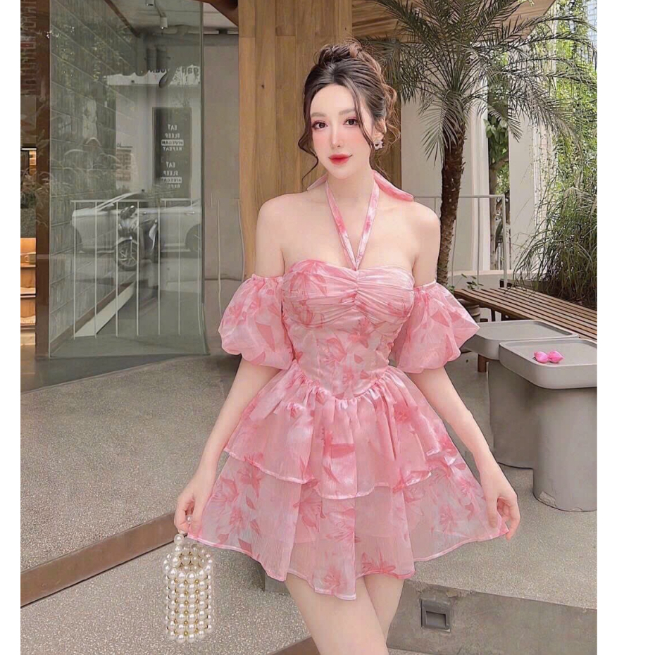 Đầm nữ voan hoa cao cấp 2 dây tay bèo dễ thương cho nàng đi chơi và dạo phố