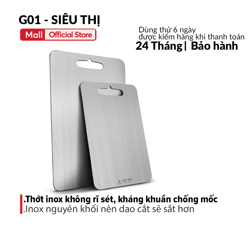 Thớt inox 304 kháng khuẩn G01 cao cấp, chống vi khuẩn ẩm mốc độc hại, dễ dàng vệ sinh