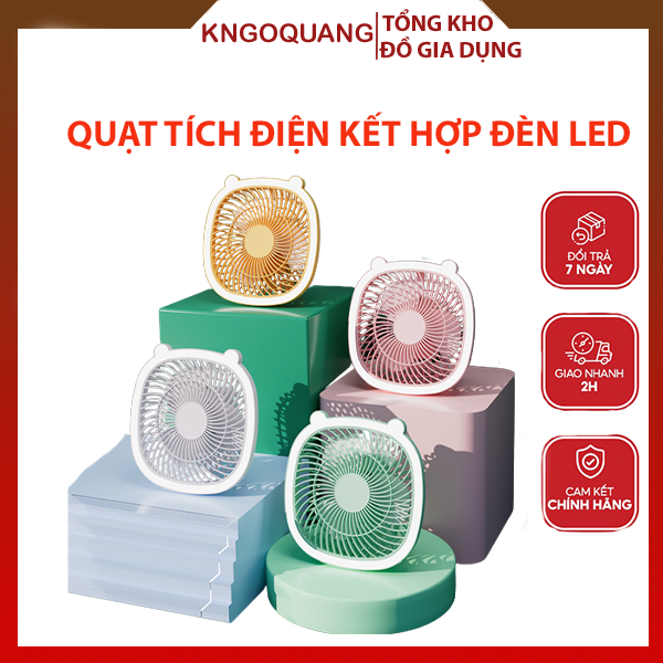 Quạt tích điện 3 chế độ kiêm đèn led T3 cao cấp, quạt tích điện cầm tay, để bàn, treo tường-giải nhiệt Hè