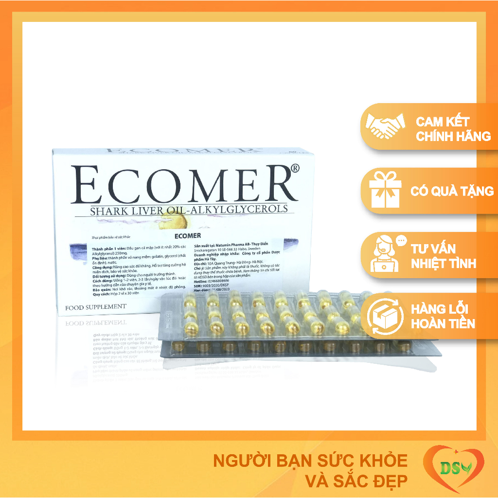 Ecomer - Chiết xuất tinh khiết từ dầu gan cá mập hỗ trợ nâng cao đề kháng I DSV Pharmacy