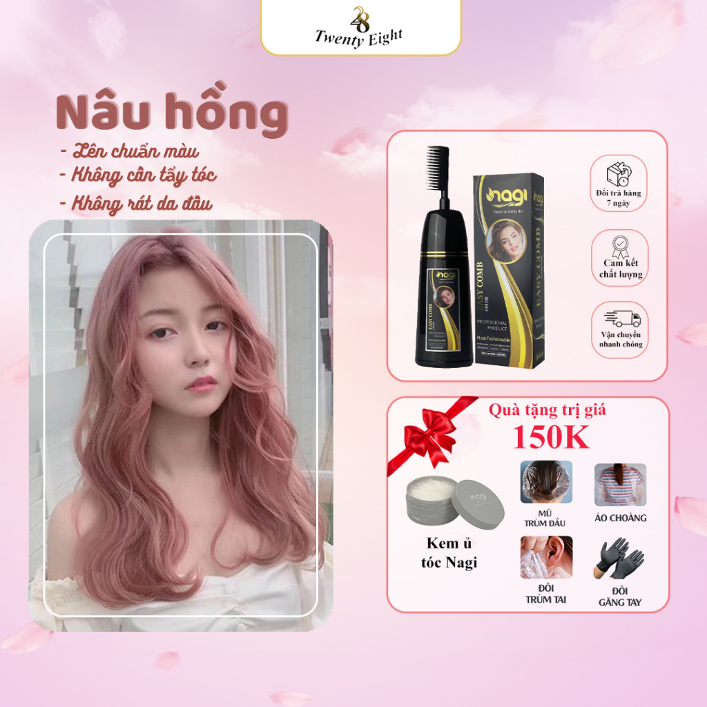 Dầu gội nhuộm tóc màu Nâu Hồng Nagi PINK BROWN 03 chiết xuất từ thiên nhiên 400ml [Tặng kem ủ tóc nagi]