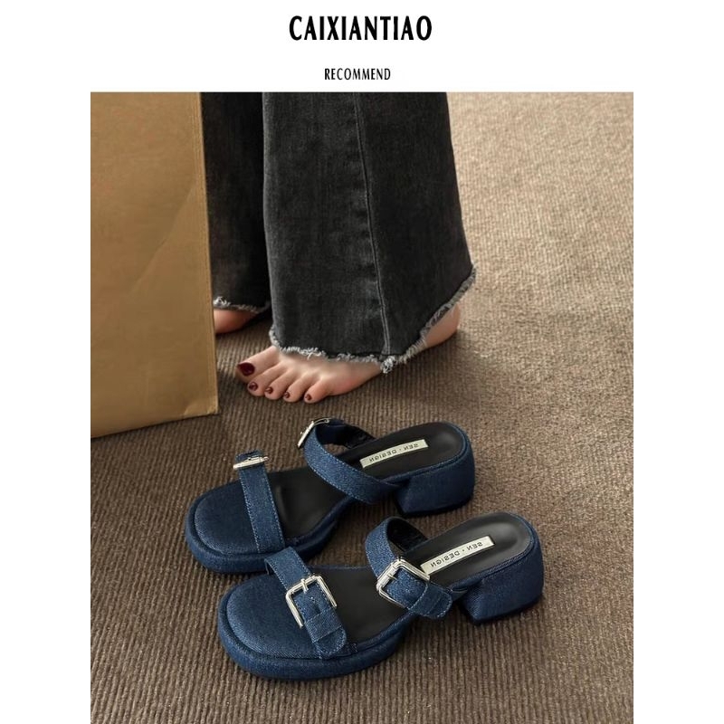 Dép sandal 2 quai chất liệu vải bò vải jean hàng quảng châu loại 1 kèm video hình thật