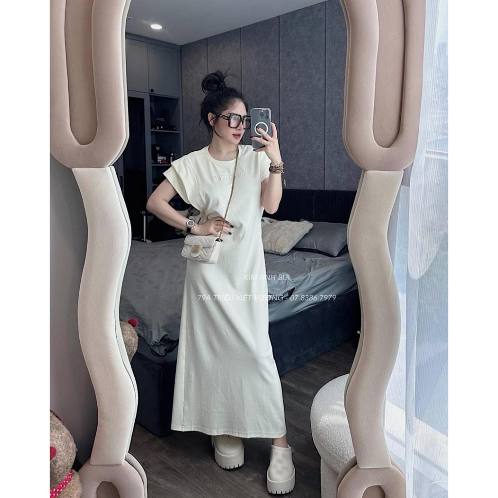 Set Váy Nữ Phông Cộc Tay Ba Lỗ Đầm Phông Dáng Dài Suông Dài Bầu 70kg Mặc Được Freesize Bigsize mẫu TAY2LOPDER. TP106