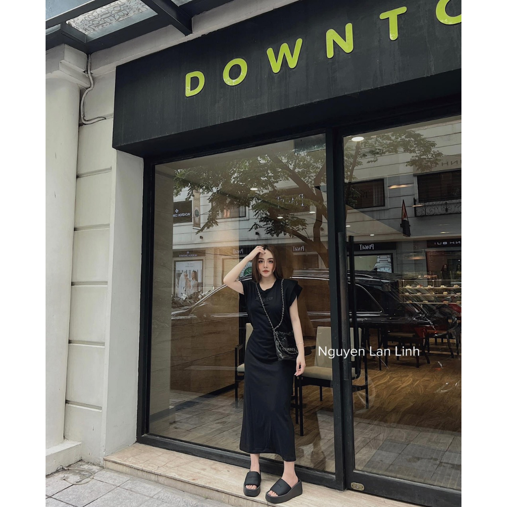 Set Váy Nữ Phông Cộc Tay Ba Lỗ Đầm Phông Dáng Dài Suông Dài Bầu 70kg Mặc Được Freesize Bigsize mẫu TAY2LOPDER. TP106