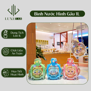 Bình nước nhựa 1000ml hình gấu đáng yêu cho bé kèm dây đeo và sticker luxelab 11931