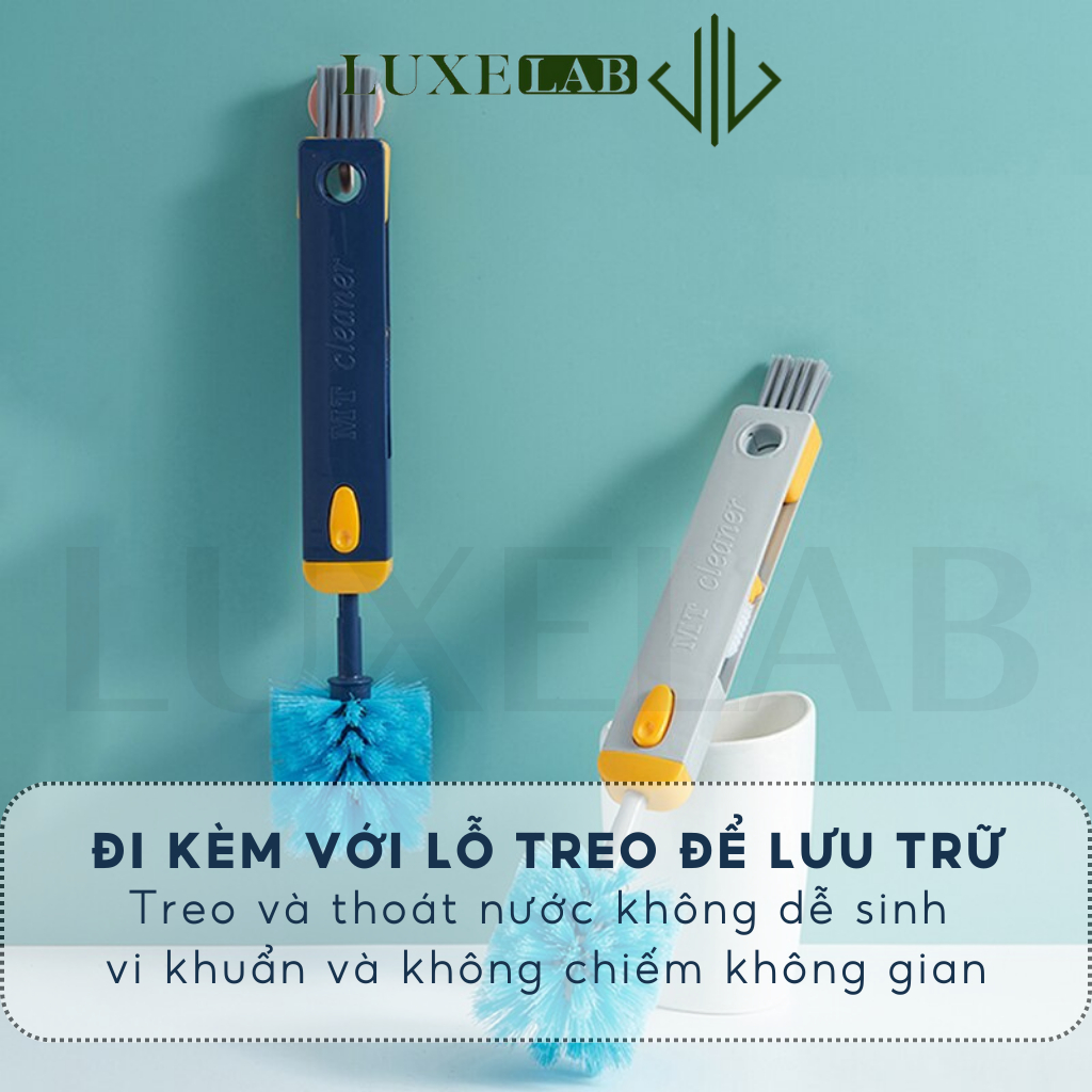 Cọ Bàn Chải Vệ Sinh Bình Nước, Ly Cốc, Bình Sữa Đa Năng 4in1 Tay Cầm Dài LUXELAB 11902