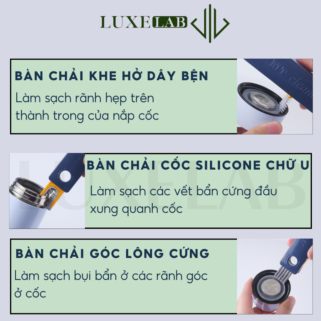 Cọ Bàn Chải Vệ Sinh Bình Nước, Ly Cốc, Bình Sữa Đa Năng 4in1 Tay Cầm Dài LUXELAB 11902