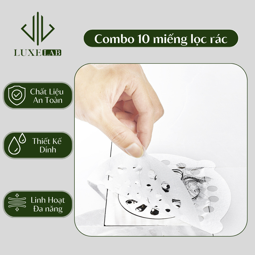 Combo 10 Tấm Lót Dán Chặn Rác Bồn Rửa Chén, Ngăn Tóc Cống Thoát Nước Đa Năng LUXELAB 11901