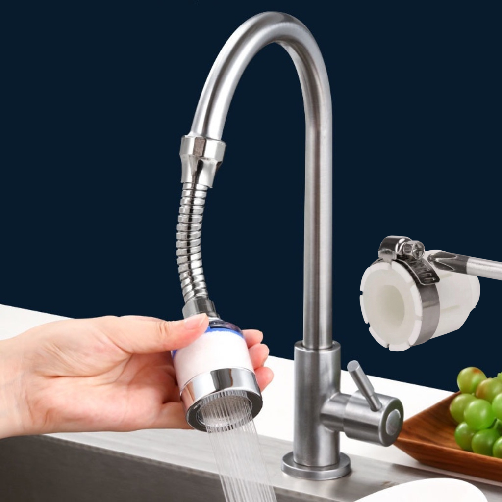Đầu vòi lọc nước tăng áp 360 độ QMS - PK083 chất liêu nhưa ABS có đù dài và ngắn có lõi lọc thay thế