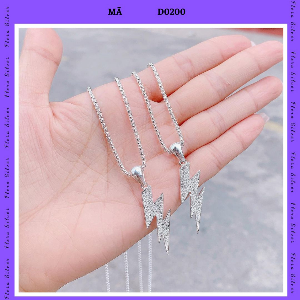 Vòng cổ/Dây chuyền bạc ta, bạc S925 dành cho nam/nữ - Mặt hình tia chớp FLORA D0200