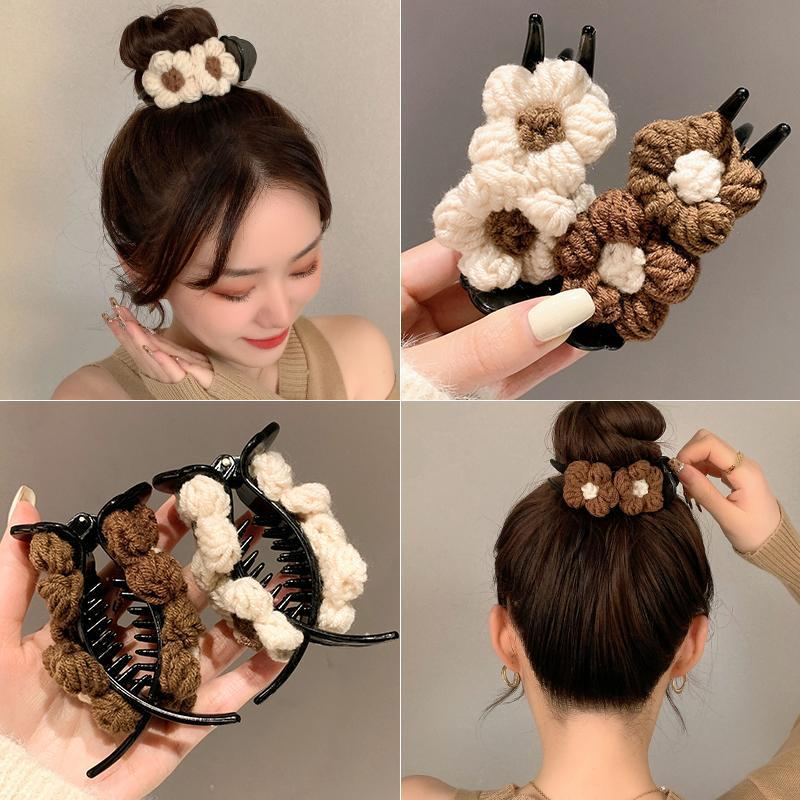 Kẹp gắp búi tóc củ tỏi 2 hoa len dễ thương Tatitava