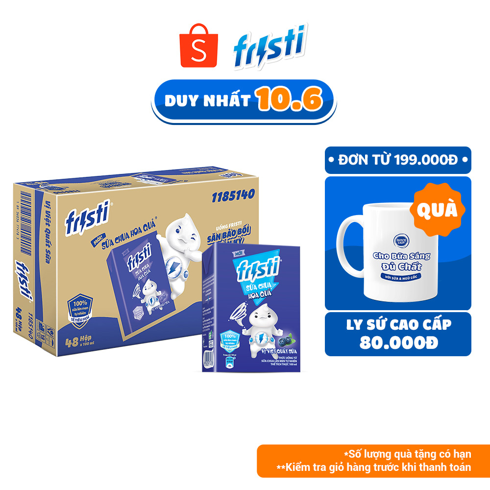 Thùng 48 Hộp Thức Uống Từ Sữa Chua Lên Men Tự Nhiên Fristi Vị Việt Quất Sữa (48x100ml)