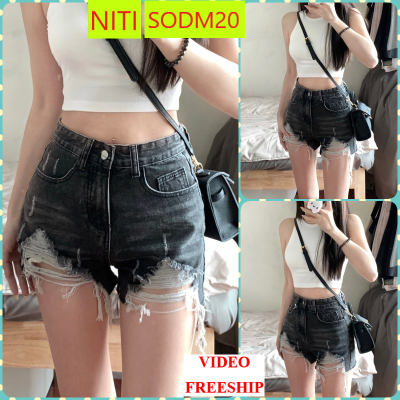 [SODM20]QUẦN SHORT ĐÙI JEANS NỮ LƯNG CAO RÁCH V LAI TUA TẢ TỚI MÀU XÁM CỰC CÁ TÍNH THOÁNG MÁT CỰC Đ