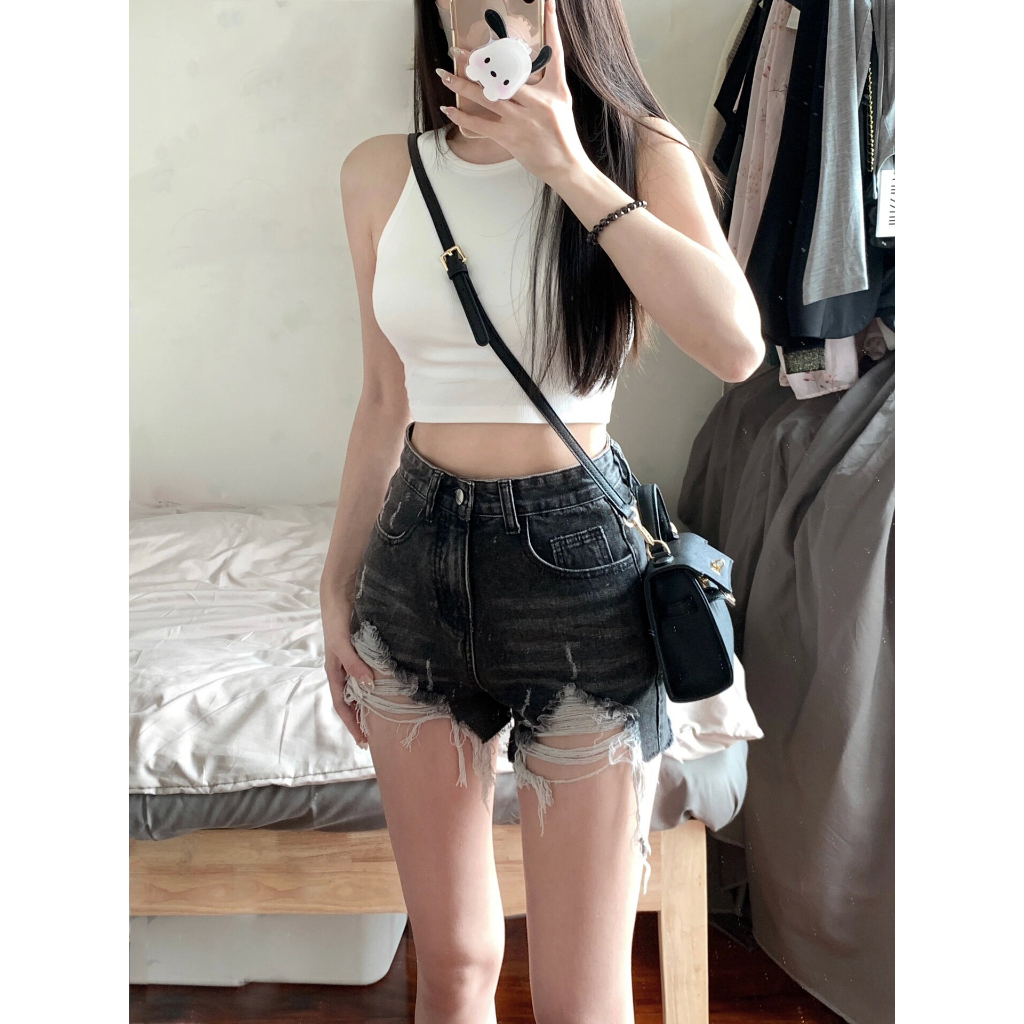 [SODM20]QUẦN SHORT ĐÙI JEANS NỮ LƯNG CAO RÁCH V LAI TUA TẢ TỚI MÀU XÁM CỰC CÁ TÍNH THOÁNG MÁT CỰC Đ