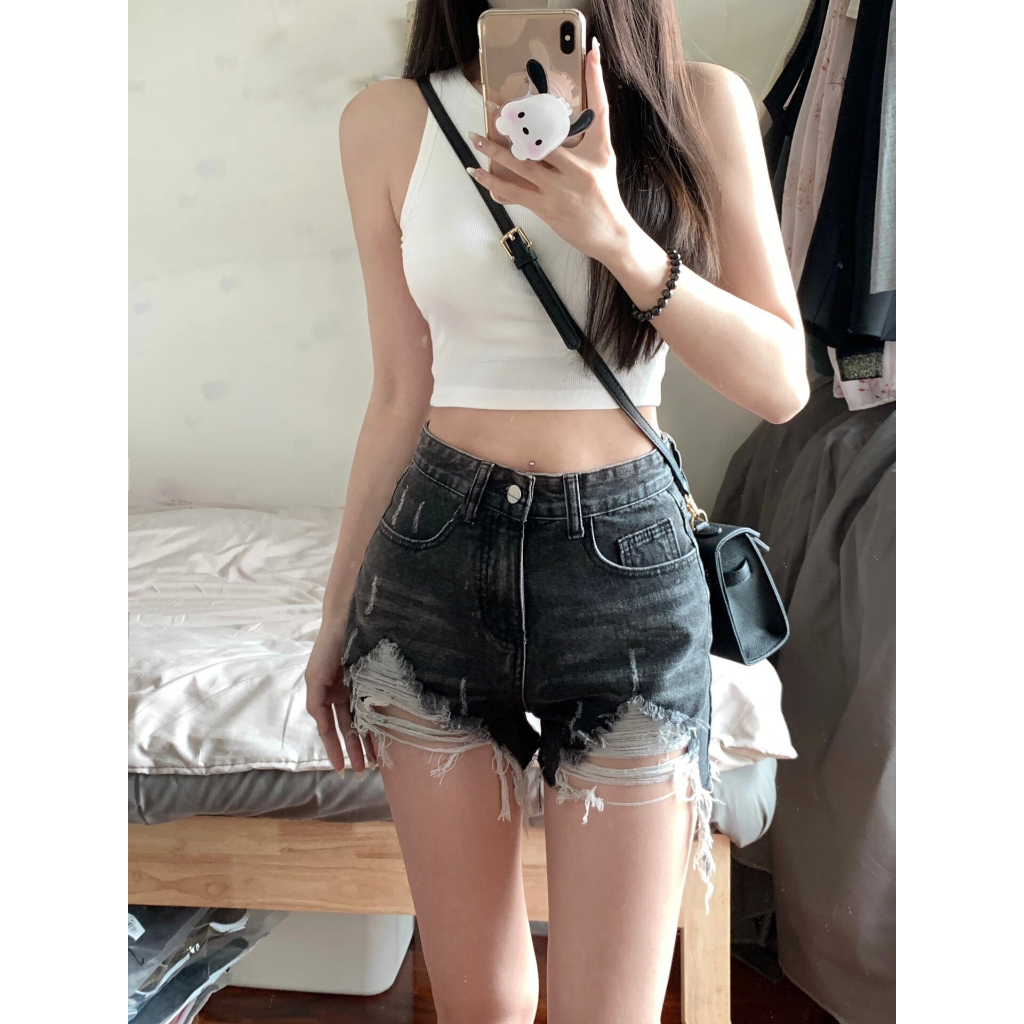 [SODM20]QUẦN SHORT ĐÙI JEANS NỮ LƯNG CAO RÁCH V LAI TUA TẢ TỚI MÀU XÁM CỰC CÁ TÍNH THOÁNG MÁT CỰC Đ