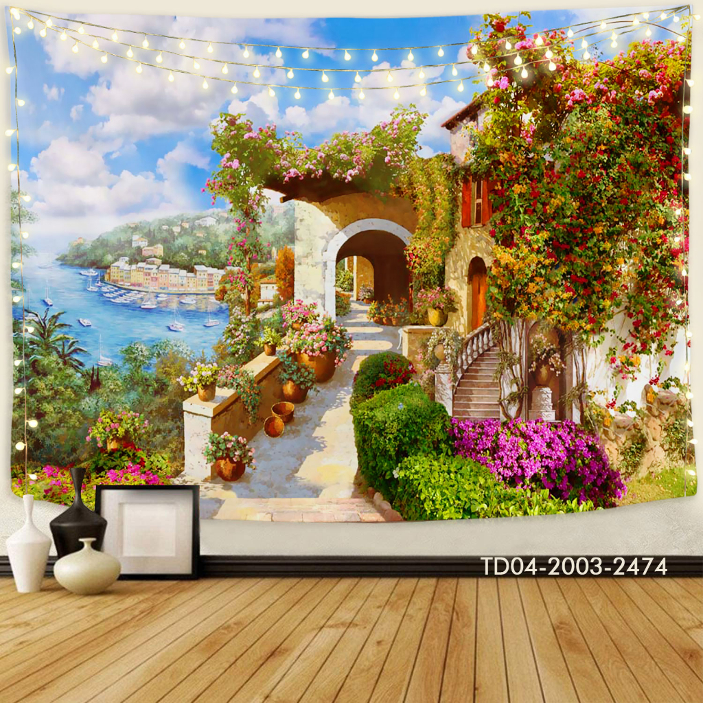 Tranh vải treo tường decor phòng khách, phòng ngủ, sự kiện Tặng kèm bộ móc treo
