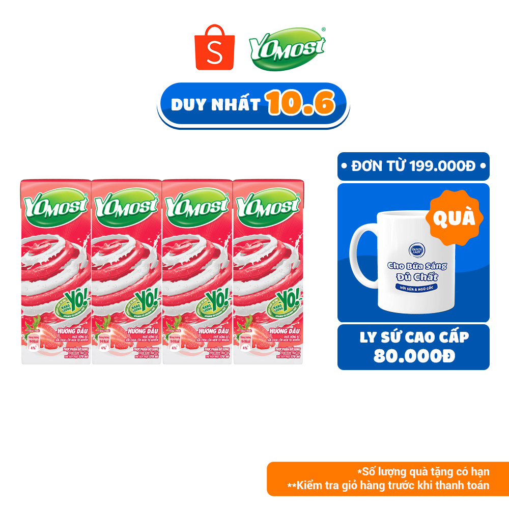 Lốc sữa chua lên men tự nhiên Yomost hương dâu 4x170ml