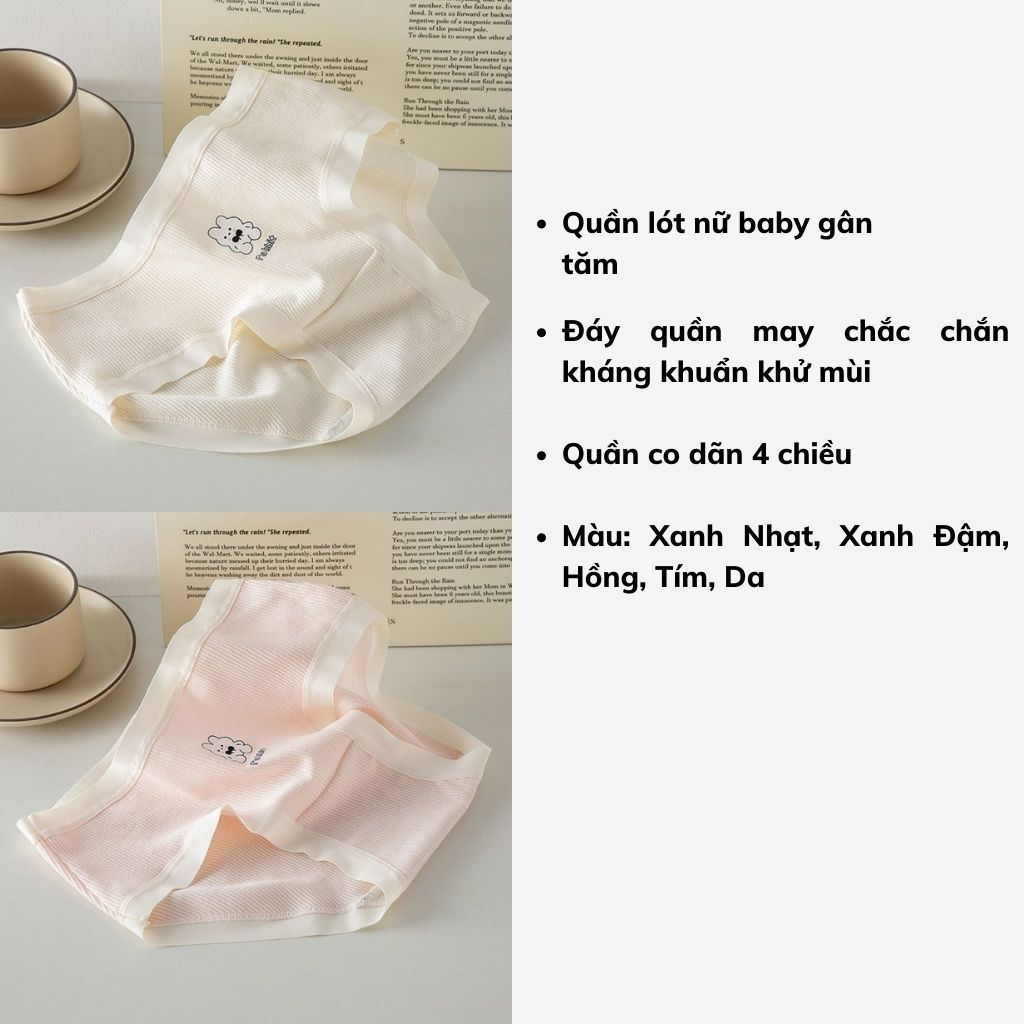 Quần lót nữ cao cấp cotton gân tăm kháng khuẩn cạp vừa tôn dáng kèm họa tiết baby dễ thương DEVARI L465