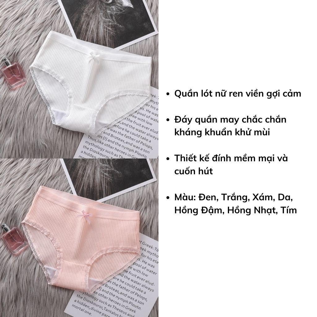 Quần lót nữ cotton viền ren sexy kháng khuẩn khử mùi đính nơ dễ thương và gợi cảm DEVARI b08