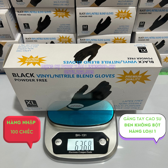 Găng Tay Cao Su Đen Không Bột Hộp 100 chiếc , Hàng Tốt Loại 1- Găng Tay Y tế / tattoonumber1