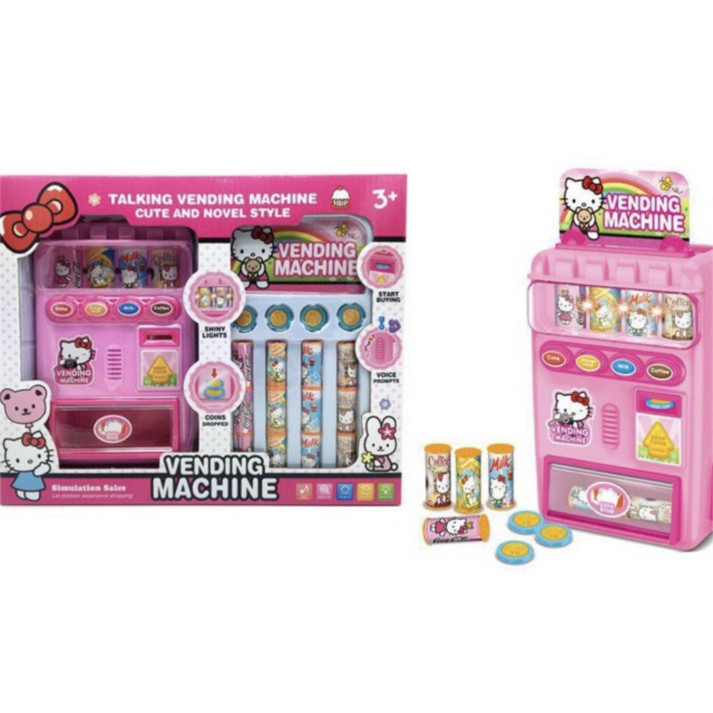 Máy bán nước tự động trẻ em Hello kitty, Đồ chơi máy bán nước ngọt Elsa, poli robocar có đèn âm thanh vui nhộn