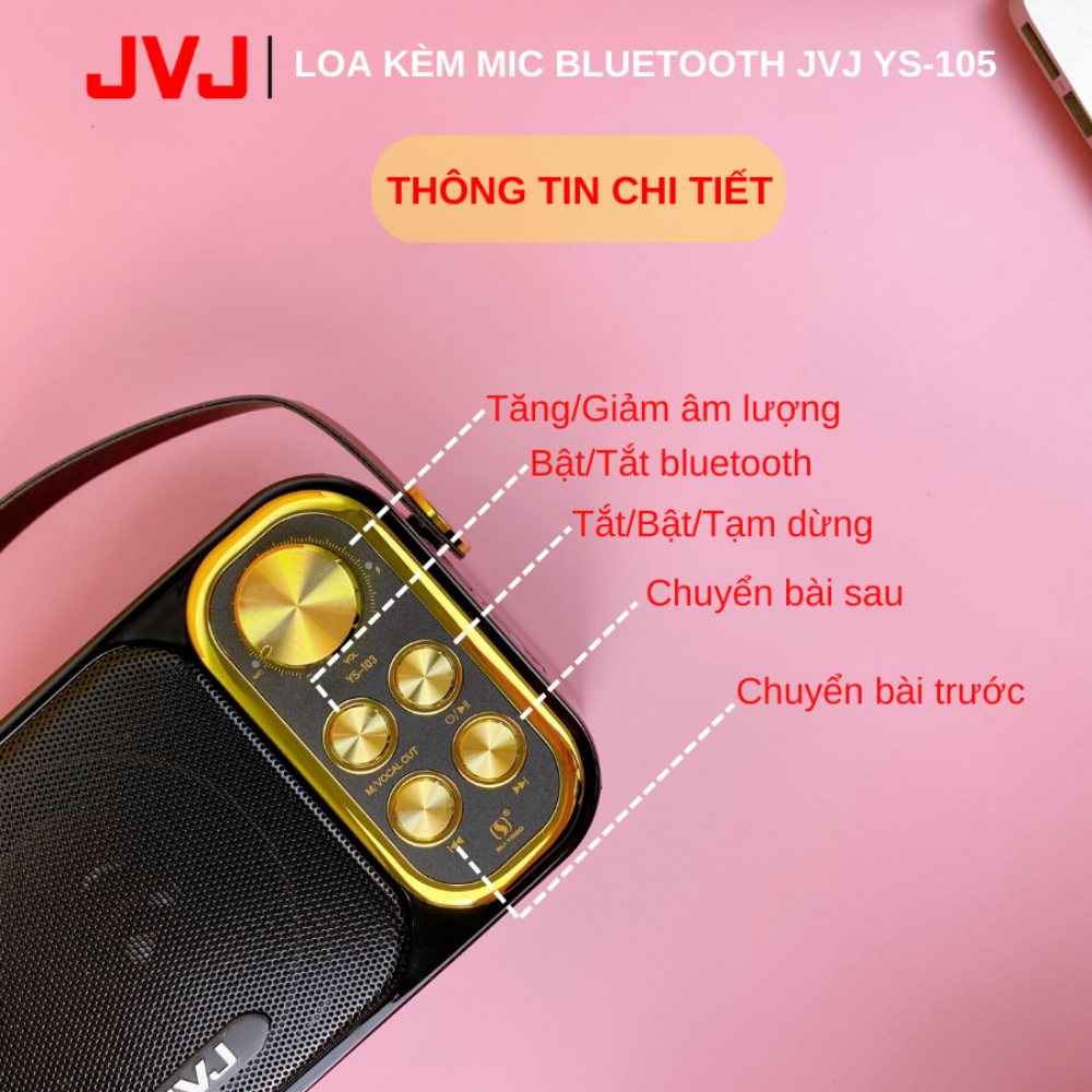 Loa  Bluetooth Không Dây Karaoke Bluetooth JVJ YS-105 , Kèm 2 Micro Không Dây, Âm Thanh Siêu Hay, Bảo Hành 12 Tháng