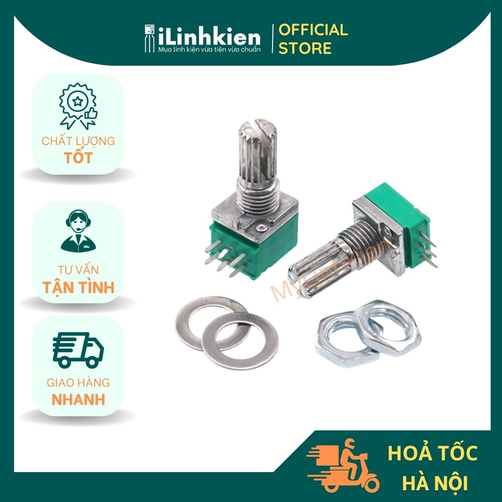Chiết áp đôi 20K RK097G B50K 15mm xanh chất lượng tốt.