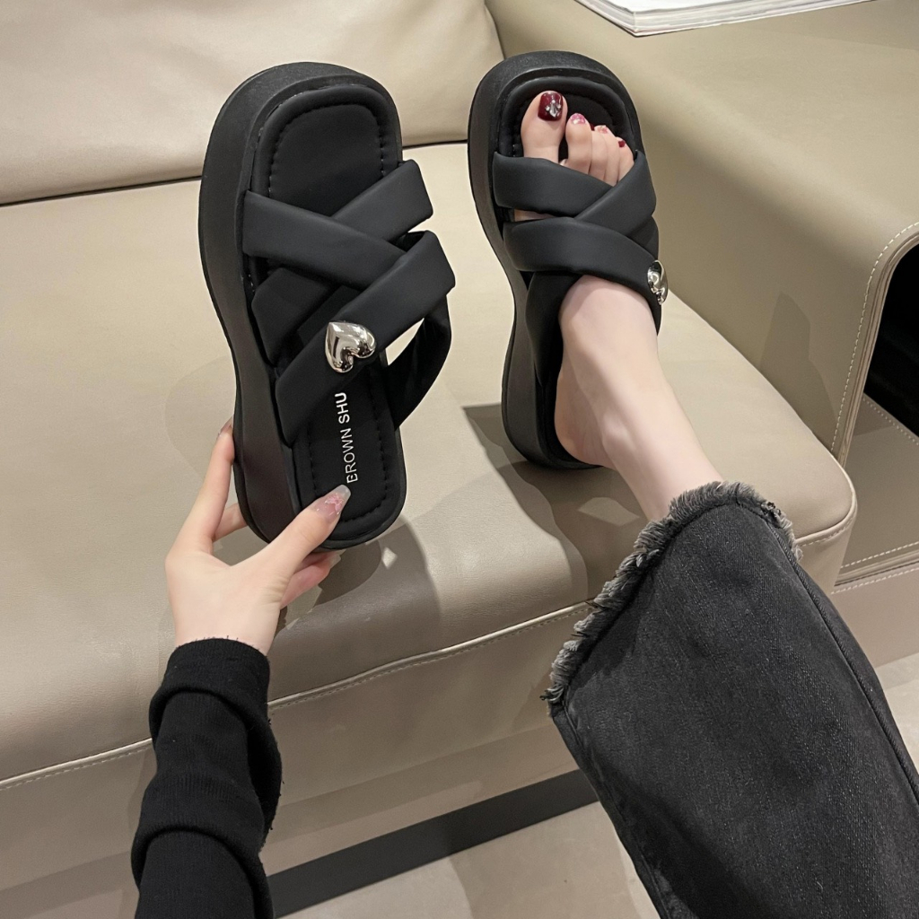 Dép nữ thời trang đế đúc tăng chiều cao quai chéo 3 màu