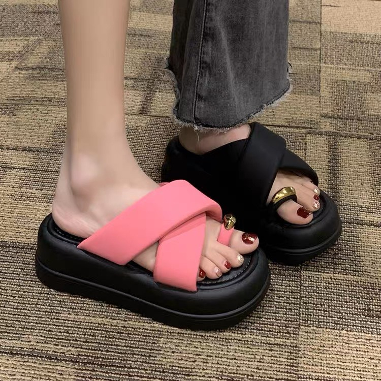 Dép nữ thời trang đế đúc tăng chiều cao quai chéo 3 màu