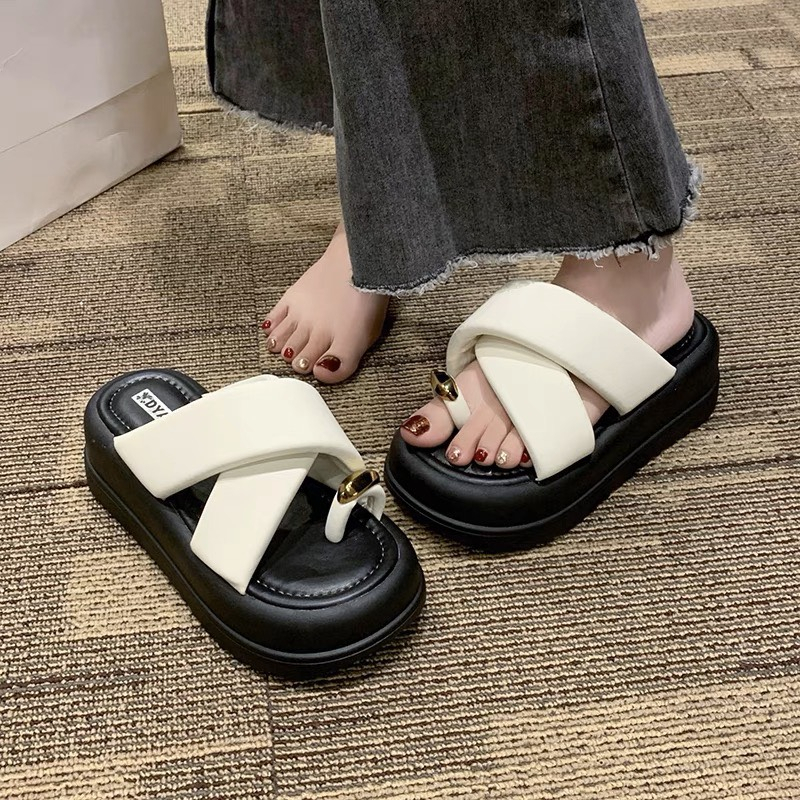 Dép nữ thời trang đế đúc tăng chiều cao quai chéo 3 màu