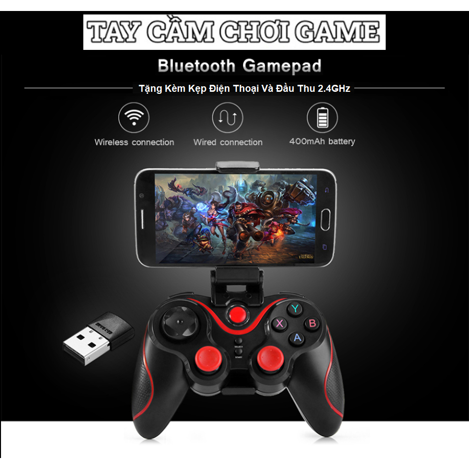 Tay Cầm Chơi Game X3/T3 Có Bluetooth Cho Smartphone, PC, Laptop, Android, IOS, Windows Có Giá Kẹp Điện Thoại