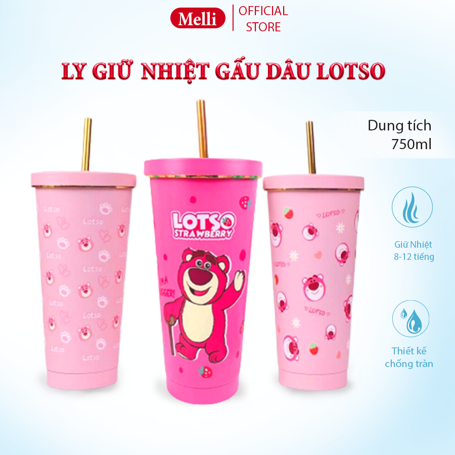 Ly Giữ Nhiệt Gấu Dâu Lotso Melli Hotrend 2023 Dễ Thương Dung Tích 750ml Chất Liệu Inox 304 Cao Cấp Giữ Nhiệt Từ 8-12 Giờ