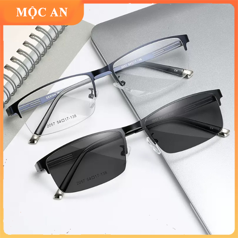 Kính đổi màu MOCAN Gọng Titan nửa gọng pha thép siêu mảnh, chống cận, chống tia cực tím UV400 nội địa Nhật