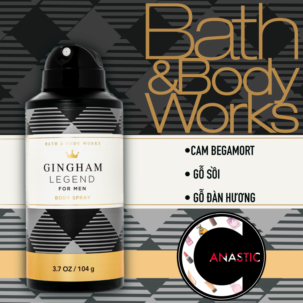 Xịt khử mùi toàn thân dành cho nam Bath And Body Works  - Gingham legend 104g