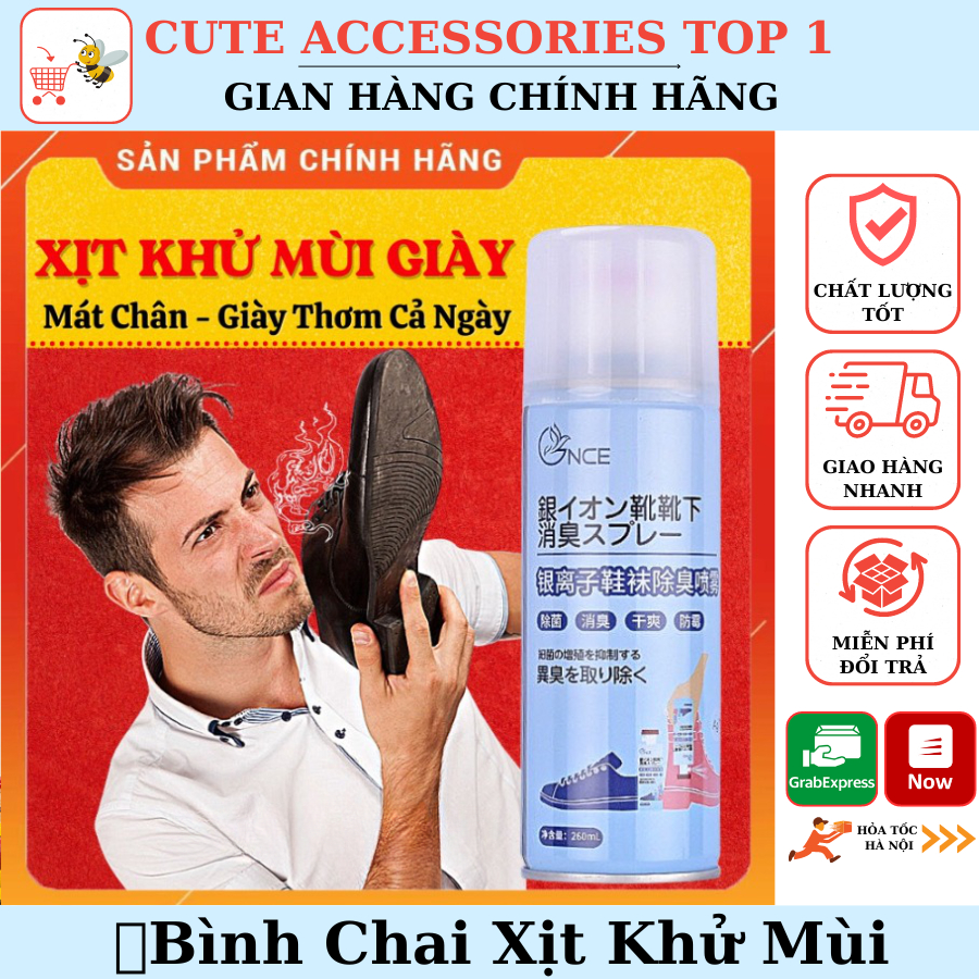 Chai xịt khử mùi giày dép Nano Bạc diệt khuẩn cho nam nữ, bình sịt hết mùi hôi chân, tất, vớ, 1 lọ 260ml 30017