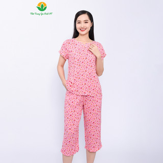 Bộ lanh mặc nhà VT nữ quần lửng áo cộc tay Chất lanh mềm mại, thoáng mát - B06.2208