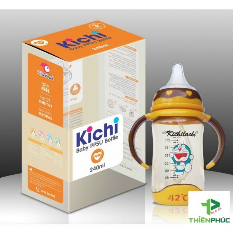 Bình sữa PPSU cảm biến nhiệt 180/240ml Kichilachi