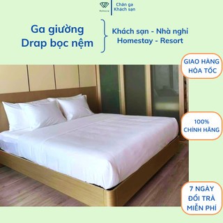 Ga giường trắng cho khách sạn vải cotton cao cấp trắng trơnT300 Riotex , ga bọc nệm may bo chun sẵn đủ kích thước