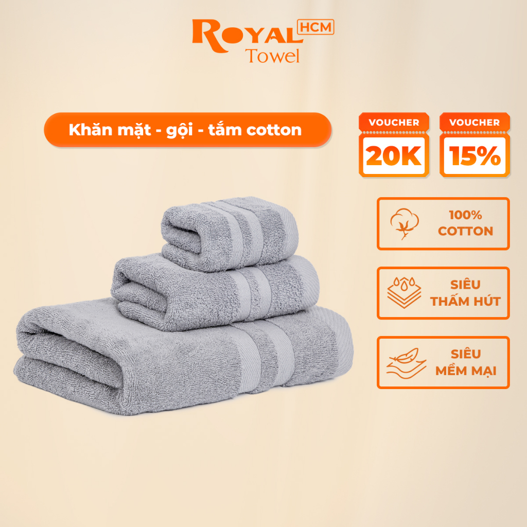 Khăn tắm gội đầu lau mặt Royal Towel 100% cotton dày dặn, thấm hút, không đổ lông, dùng cho gia đình, spa, khách sạn