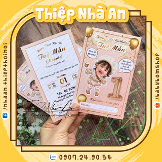 ♥️ Thiệp mời thôi nôi - Thiệp sinh nhật thiết kế dành cho bé gái in CHIBI dễ thương MS1708 ♥️ (GIÁ 1 THIỆP)