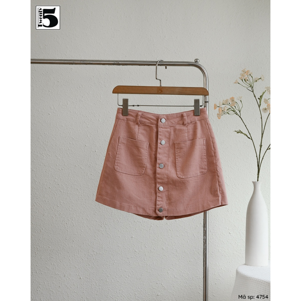 Quần Short Giả Váy Đính Cúc TWENTYFIVE 4754 - Chân Váy Chữ A Dáng Ngắn Trẻ Trung, Năng Động