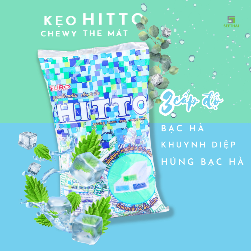 Kẹo bạc hà Thái Lan HITTO the mát thông họng chiết xuất lá bạc hà khuynh diệp - túi 300gr
