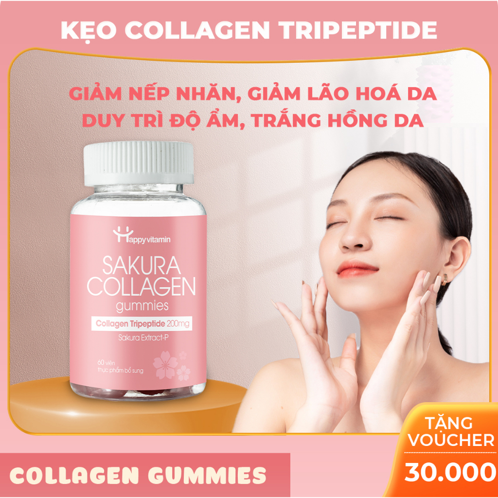 Kẹo dẻo Collagen Gummies Happy Vitamin hỗ trợ cải thiện nếp nhăn, trắng da