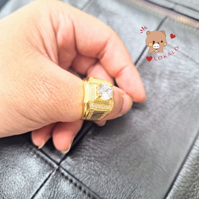Nhẫn nam vuông đính đá mạ vàng 18K Lokalo