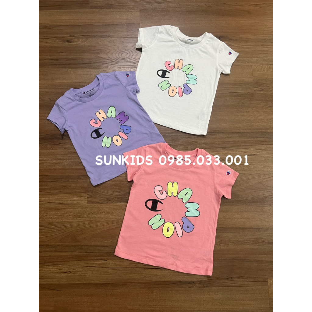 Áo bé gái cotton xuất dư champ logo nhiều màu